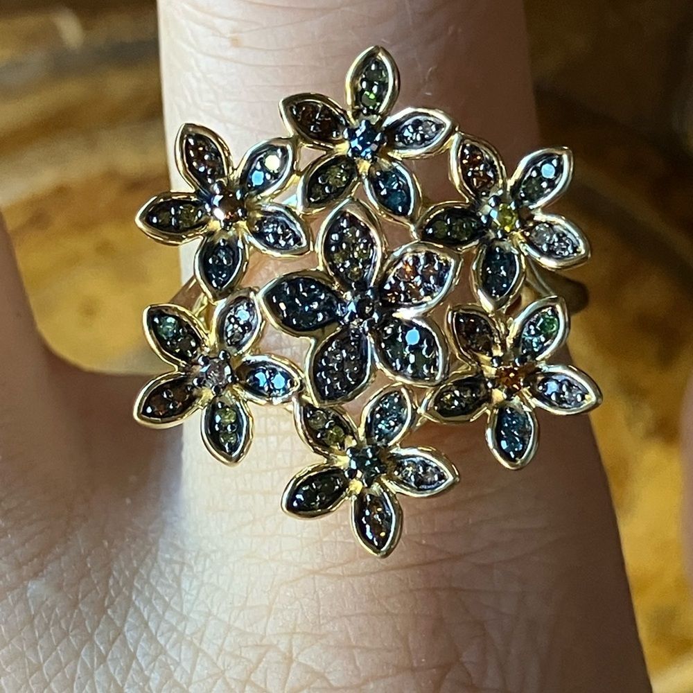 Natural Diamond Sterling Silver Cocktail Ring Size 9